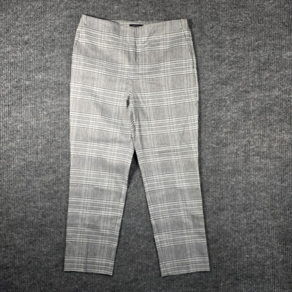 Ann Taylor Womens Plaid Ankle Pants Size 10 Gray Career Stretch Slim